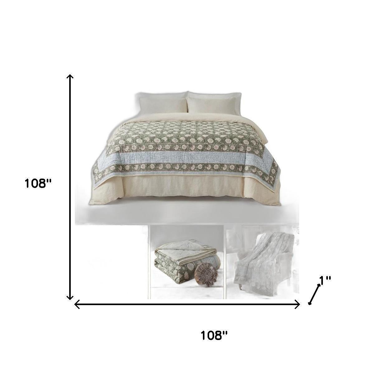 108" X 108" Gold And Cream Floral Cotton Decorative Comforter - HomeRoots - Flyclothing LLC