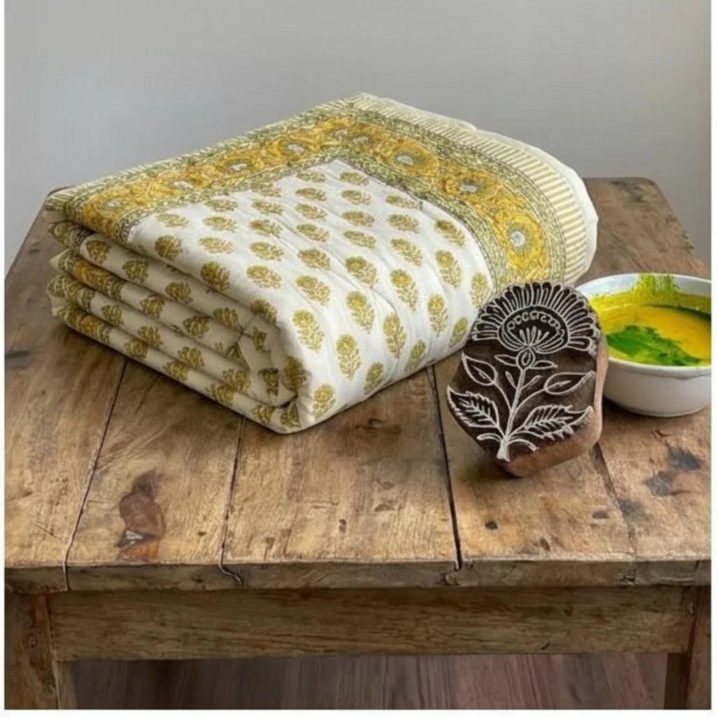 108" X 90" Mustard And Cream Floral Cotton Decorative Comforter - HomeRoots - Flyclothing LLC