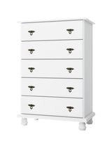 32" White Solid Wood Five Drawer Dresser - HomeRoots - Flyclothing LLC