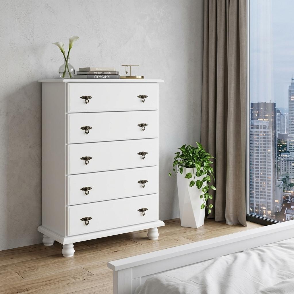32" White Solid Wood Five Drawer Dresser - HomeRoots - Flyclothing LLC
