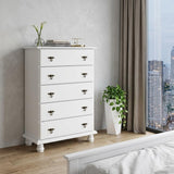 32" White Solid Wood Five Drawer Dresser - HomeRoots - Flyclothing LLC