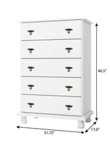 32" White Solid Wood Five Drawer Dresser - HomeRoots - Flyclothing LLC