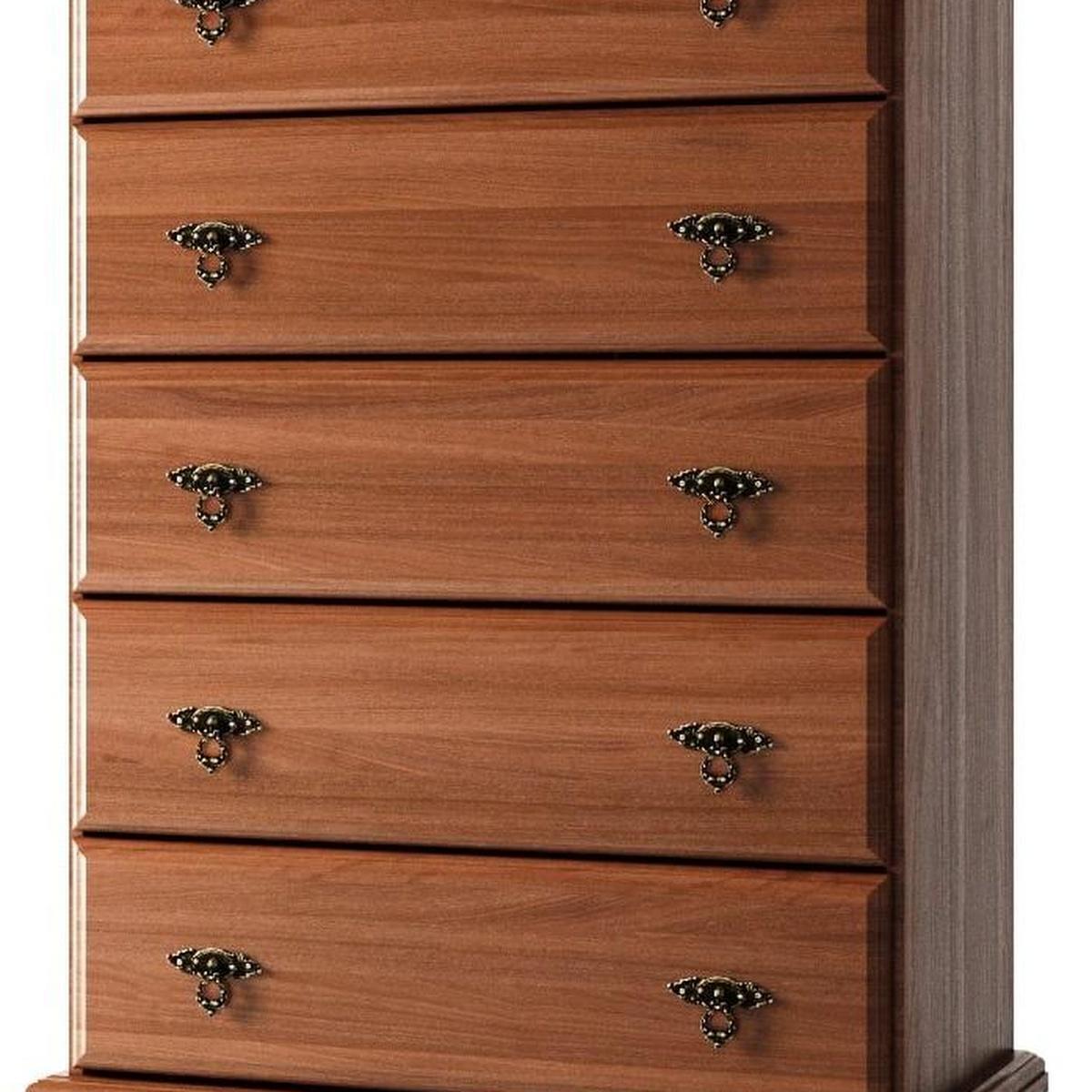 32" Coffee Solid Wood Five Drawer Dresser - HomeRoots - Flyclothing LLC