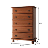 32" Coffee Solid Wood Five Drawer Dresser - HomeRoots - Flyclothing LLC