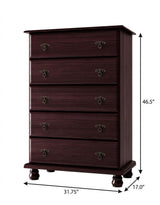 32" Dark Brown Solid Wood Five Drawer Dresser - HomeRoots - Flyclothing LLC