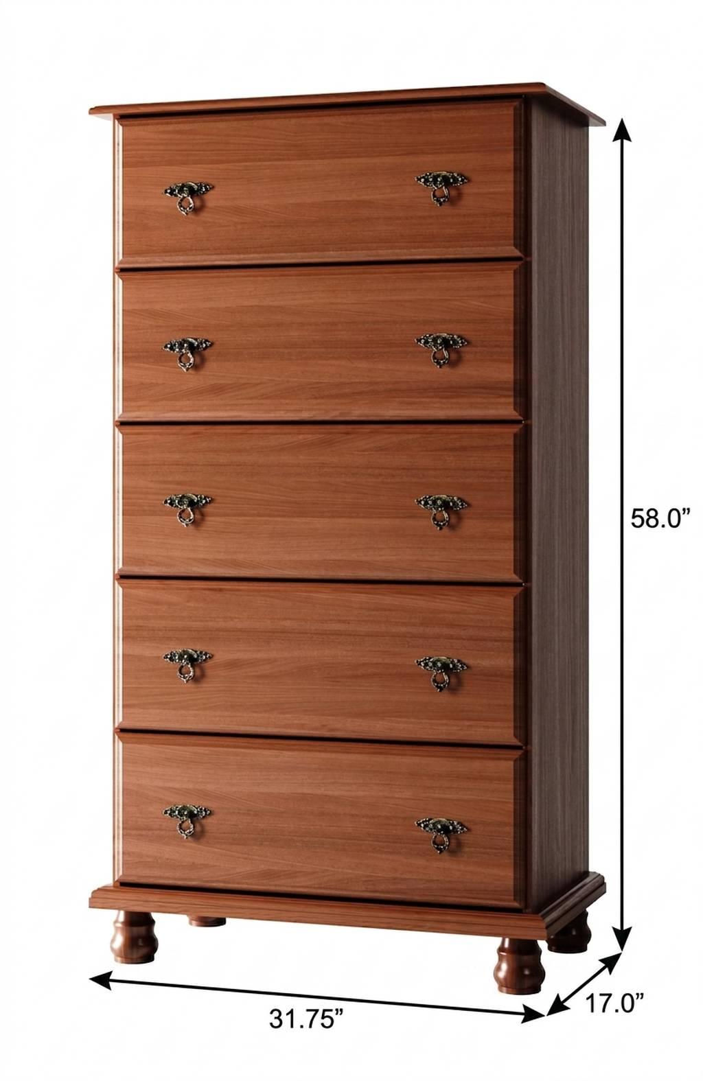 32" Coffee Solid Wood Five Drawer Dresser - HomeRoots - Flyclothing LLC