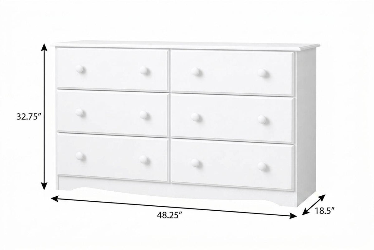 48" White Solid Wood Six Drawer Dresser - HomeRoots - Flyclothing LLC