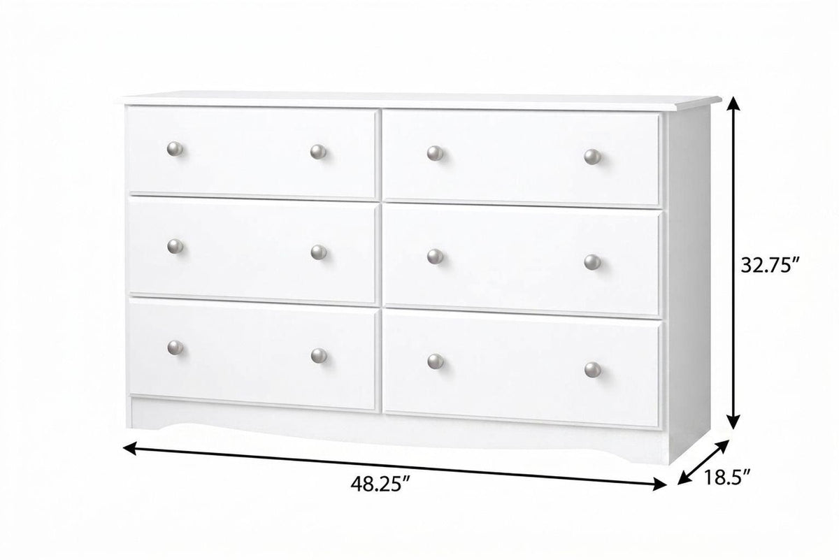 48" White Solid Wood Six Drawer Dresser - HomeRoots - Flyclothing LLC