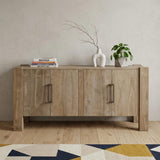 70" Ivory Distressed Wood Sideboard With Four Doors - HomeRoots - Flyclothing LLC