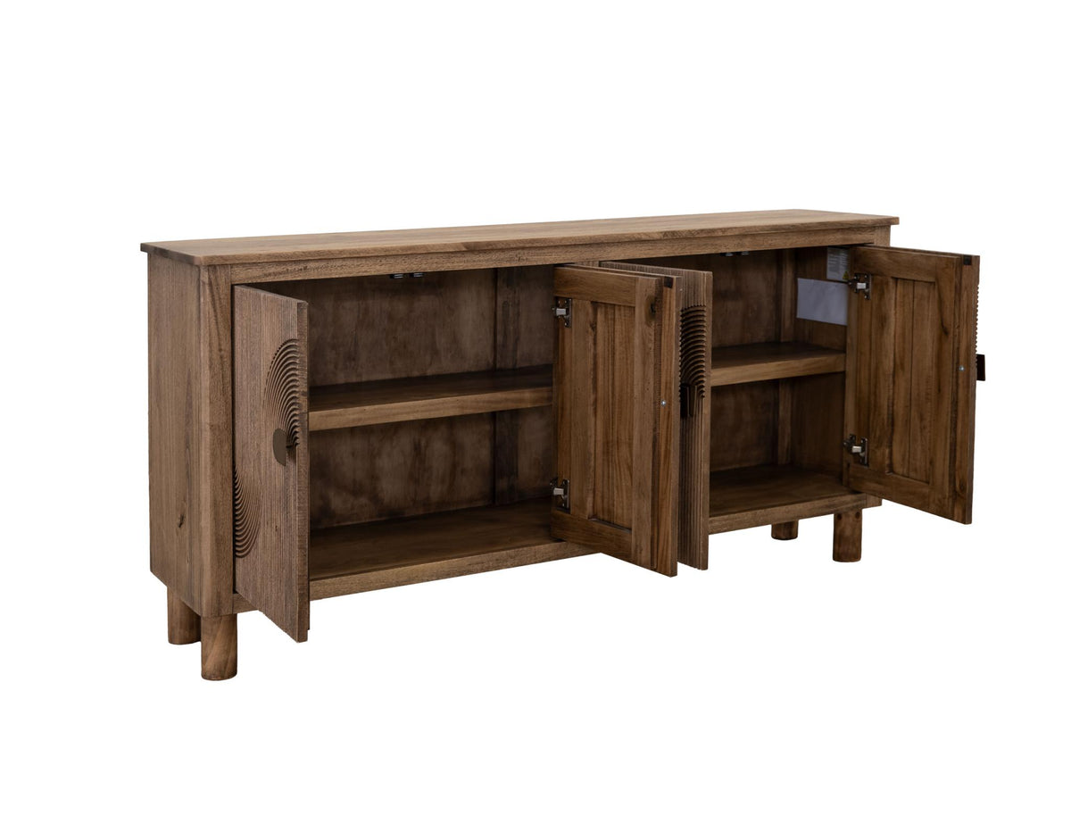 69" Brown Distressed Wood Carved Geometric Sideboard With Four Doors - HomeRoots - Flyclothing LLC
