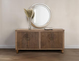 69" Brown Distressed Wood Carved Geometric Sideboard With Four Doors - HomeRoots - Flyclothing LLC