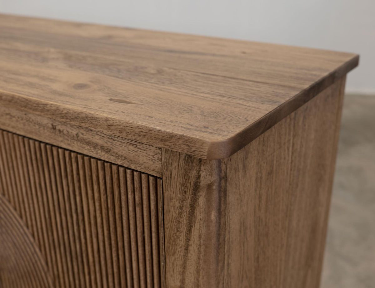 69" Brown Distressed Wood Carved Geometric Sideboard With Four Doors - HomeRoots - Flyclothing LLC