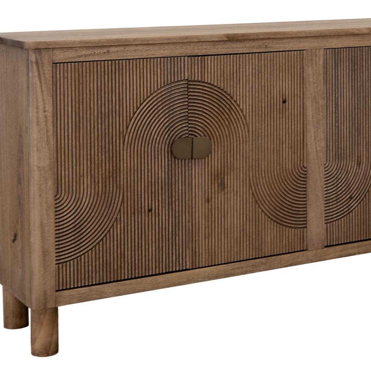 69" Brown Distressed Wood Carved Geometric Sideboard With Four Doors - HomeRoots - Flyclothing LLC