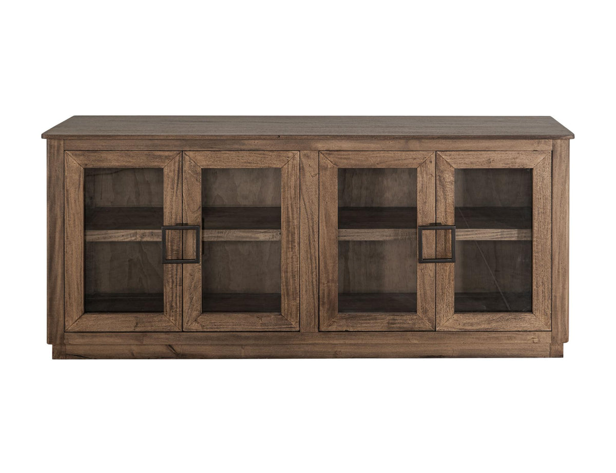 68" Brown Distressed Wood Sideboard With Four Glass Doors - HomeRoots - Flyclothing LLC