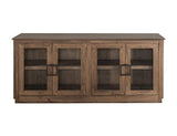 68" Brown Distressed Wood Sideboard With Four Glass Doors - HomeRoots - Flyclothing LLC