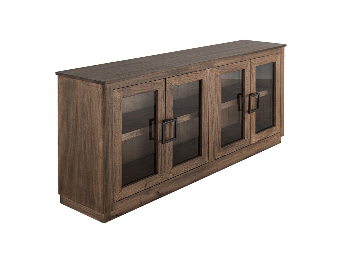 68" Brown Distressed Wood Sideboard With Four Glass Doors - HomeRoots - Flyclothing LLC