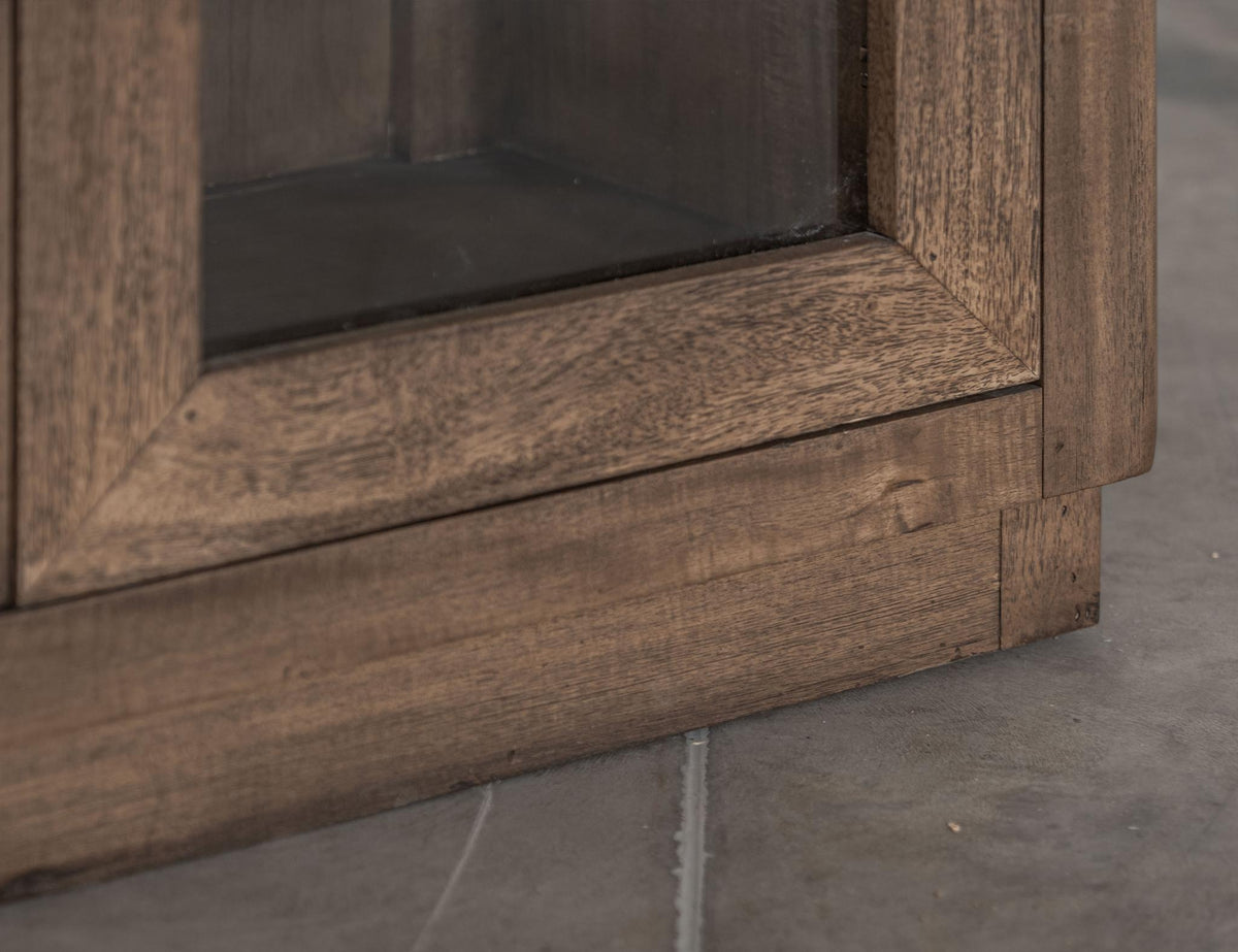 68" Brown Distressed Wood Sideboard With Four Glass Doors - HomeRoots - Flyclothing LLC