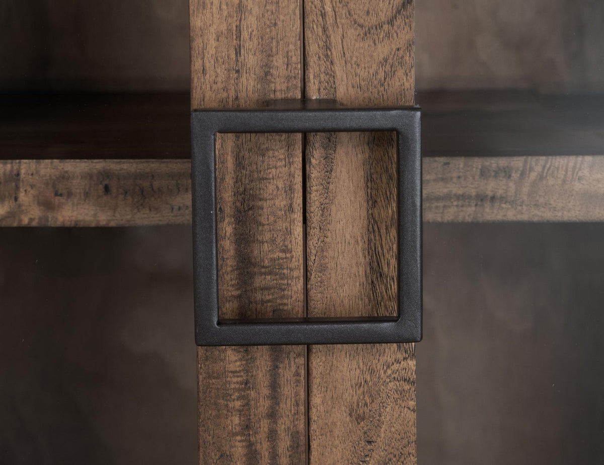 68" Brown Distressed Wood Sideboard With Four Glass Doors - HomeRoots - Flyclothing LLC