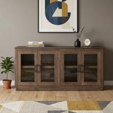 68" Brown Distressed Wood Sideboard With Four Glass Doors - HomeRoots - Flyclothing LLC