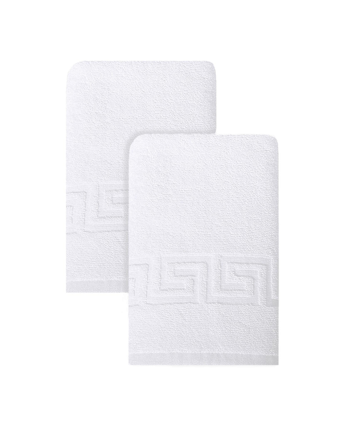 Set of Two White Greek Key Turkish Cotton 16" X 30" Hand Towels - HomeRoots - Flyclothing LLC