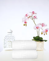 Set of Two White Greek Key Turkish Cotton 16" X 30" Hand Towels - HomeRoots - Flyclothing LLC
