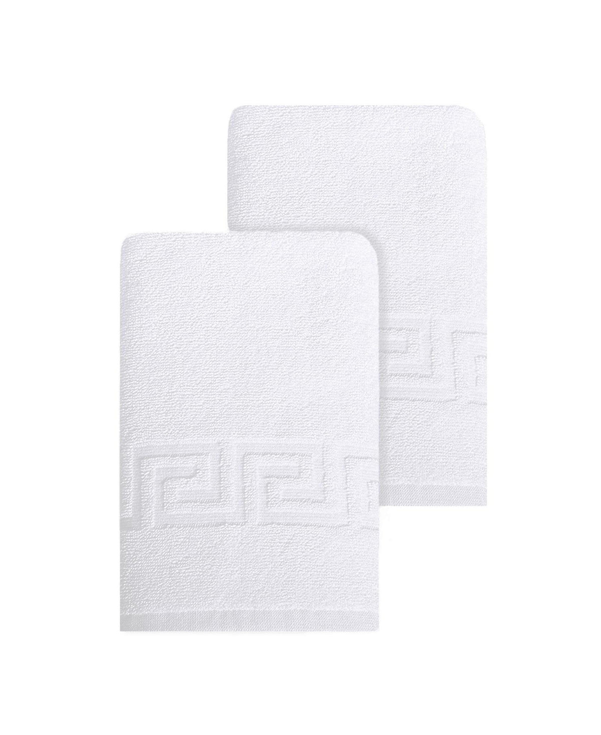 Set of Two White Greek Key Turkish Cotton 16" X 30" Hand Towels - HomeRoots - Flyclothing LLC