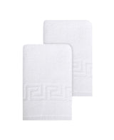 Set of Two White Greek Key Turkish Cotton 16" X 30" Hand Towels - HomeRoots - Flyclothing LLC