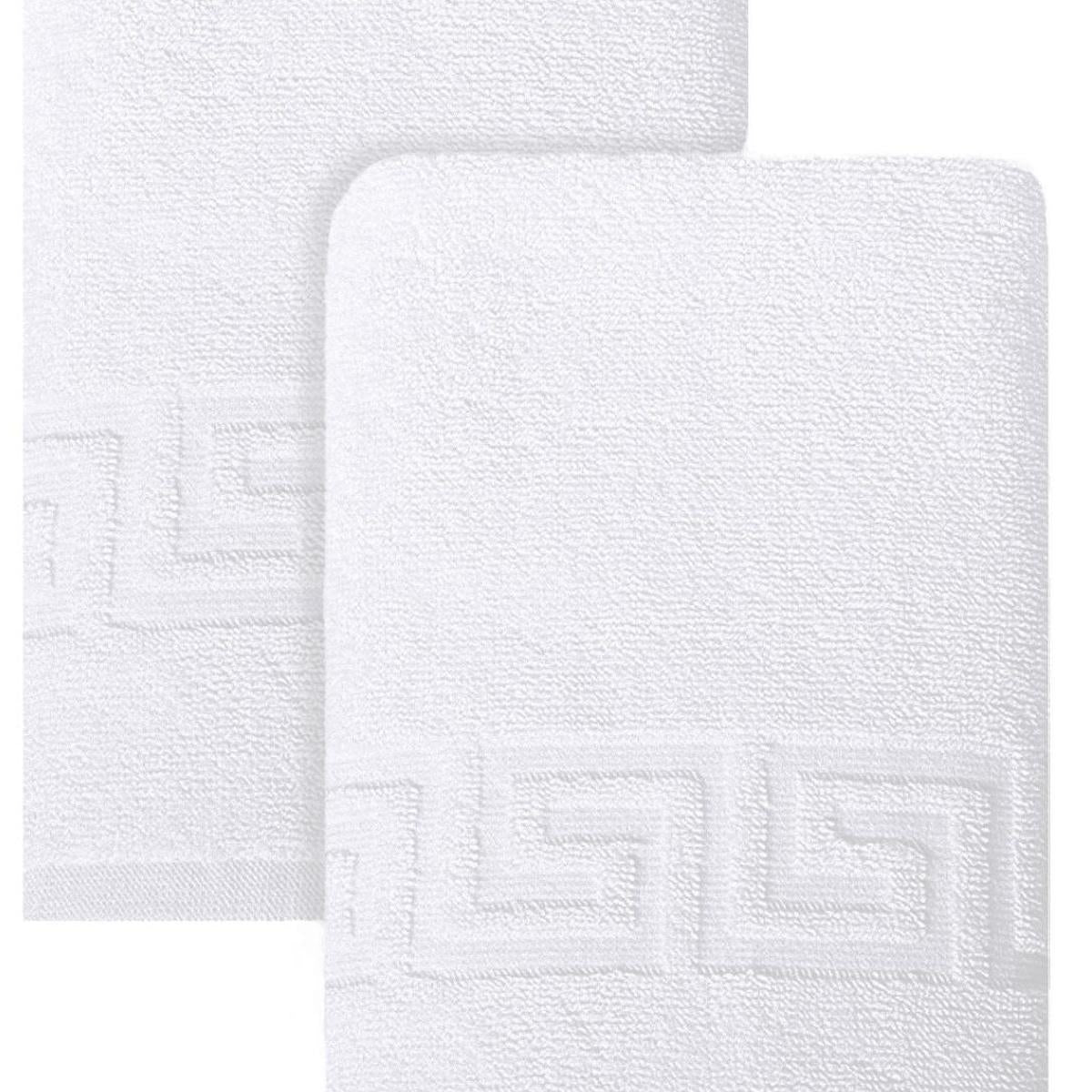 Set of Two White Greek Key Turkish Cotton 16" X 30" Hand Towels - HomeRoots - Flyclothing LLC