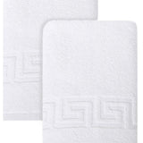 Set of Two White Greek Key Turkish Cotton 16" X 30" Hand Towels - HomeRoots - Flyclothing LLC