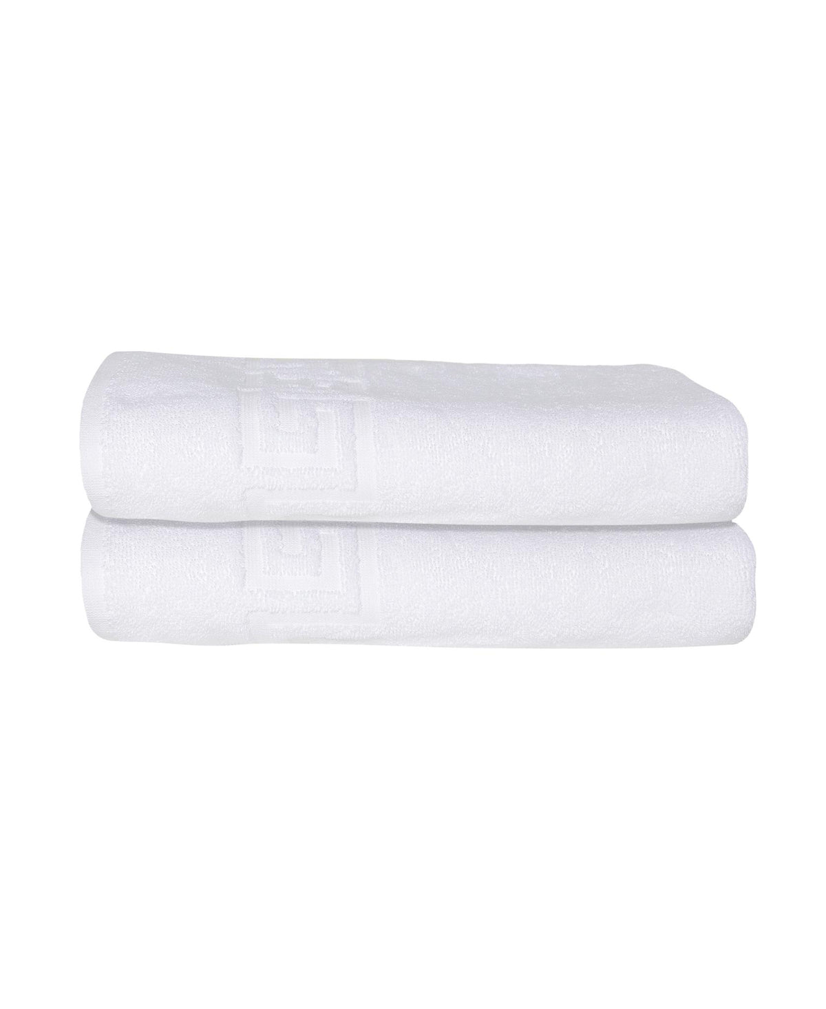 Set of Two White Greek Key Turkish Cotton 27" X 54" Bath Towels - HomeRoots - Flyclothing LLC