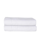 Set of Two White Greek Key Turkish Cotton 27" X 54" Bath Towels - HomeRoots - Flyclothing LLC