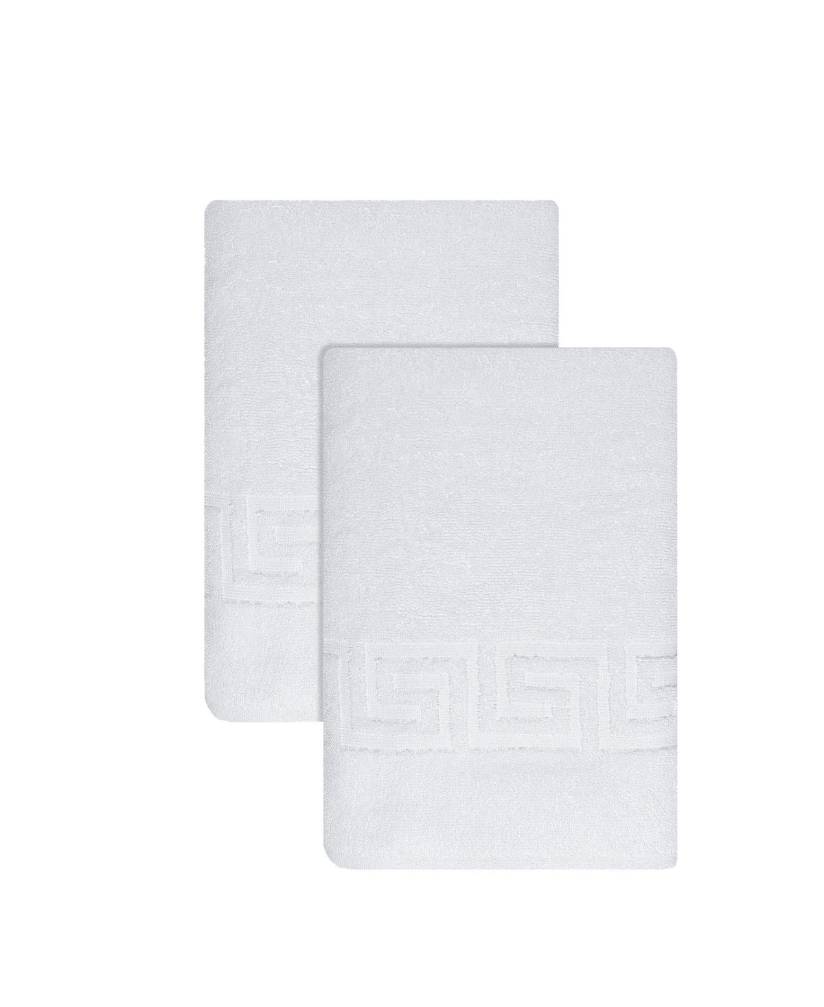 Set of Two White Greek Key Turkish Cotton 27" X 54" Bath Towels - HomeRoots - Flyclothing LLC