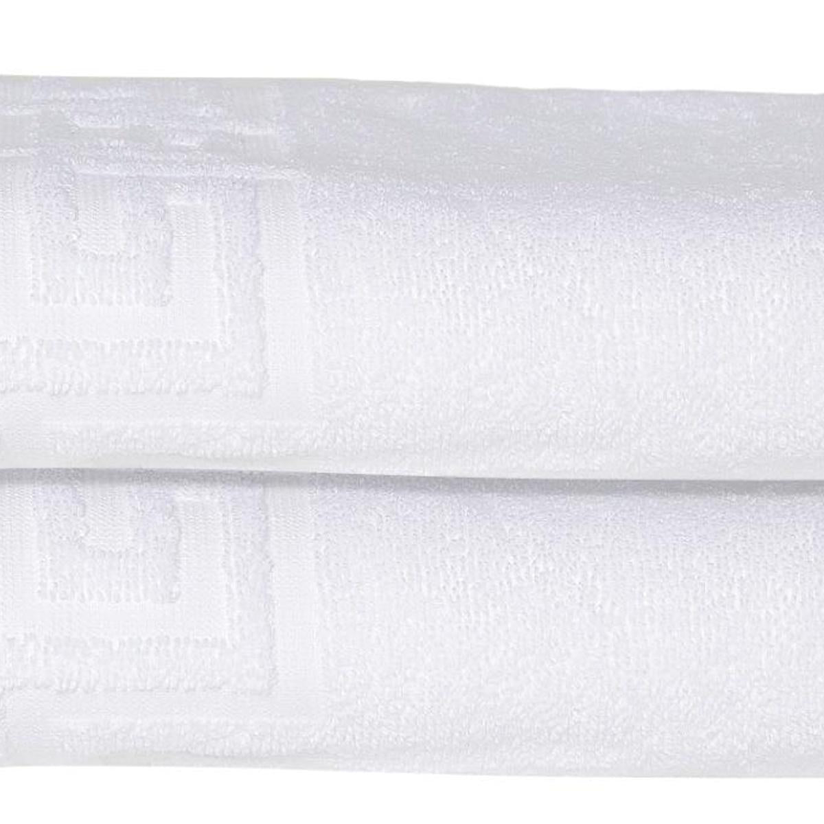 Set of Two White Greek Key Turkish Cotton 27" X 54" Bath Towels - HomeRoots - Flyclothing LLC