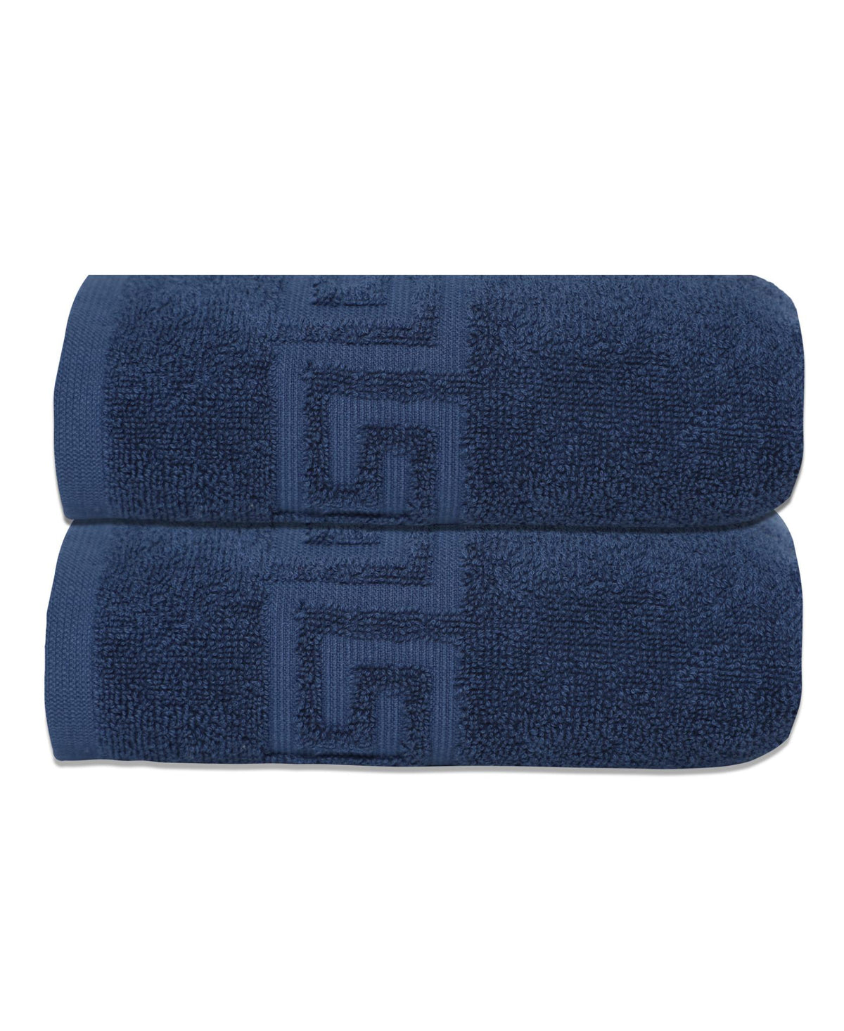Set of Two Navy Blue Greek Key Turkish Cotton 16" X 30" Hand Towels - HomeRoots - Flyclothing LLC