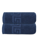 Set of Two Navy Blue Greek Key Turkish Cotton 16" X 30" Hand Towels - HomeRoots - Flyclothing LLC