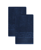 Set of Two Navy Blue Greek Key Turkish Cotton 16" X 30" Hand Towels - HomeRoots - Flyclothing LLC