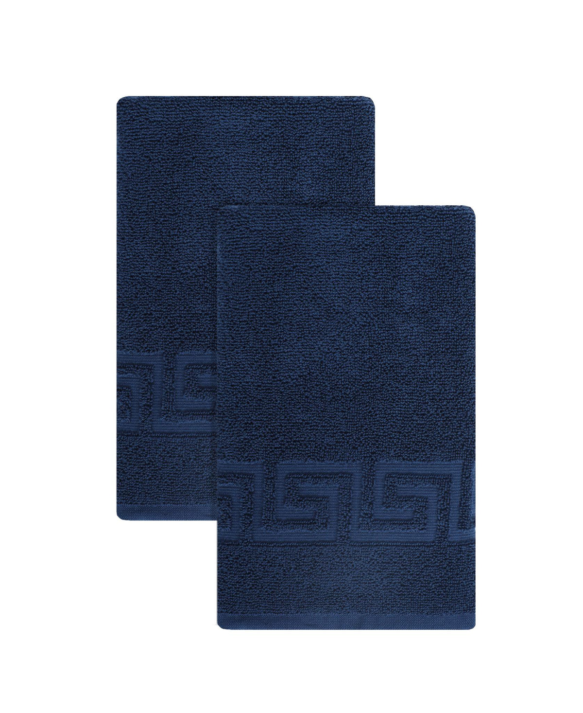 Set of Two Navy Blue Greek Key Turkish Cotton 16" X 30" Hand Towels - HomeRoots - Flyclothing LLC