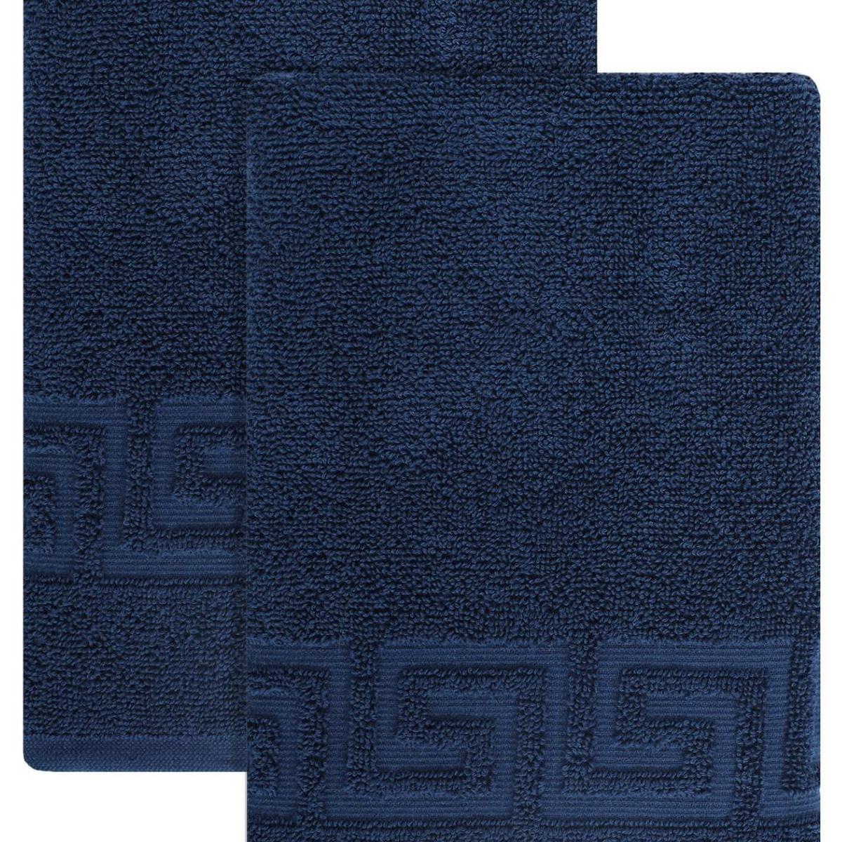 Set of Two Navy Blue Greek Key Turkish Cotton 16" X 30" Hand Towels - HomeRoots - Flyclothing LLC