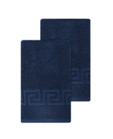 Set of Two Navy Blue Greek Key Turkish Cotton 16" X 30" Hand Towels - HomeRoots - Flyclothing LLC