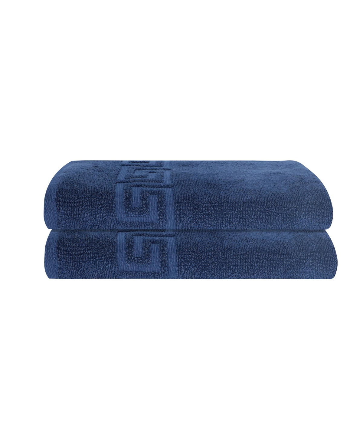 Set of Two Navy Blue Greek Key Turkish Cotton 27" X 54" Bath Towels - HomeRoots - Flyclothing LLC