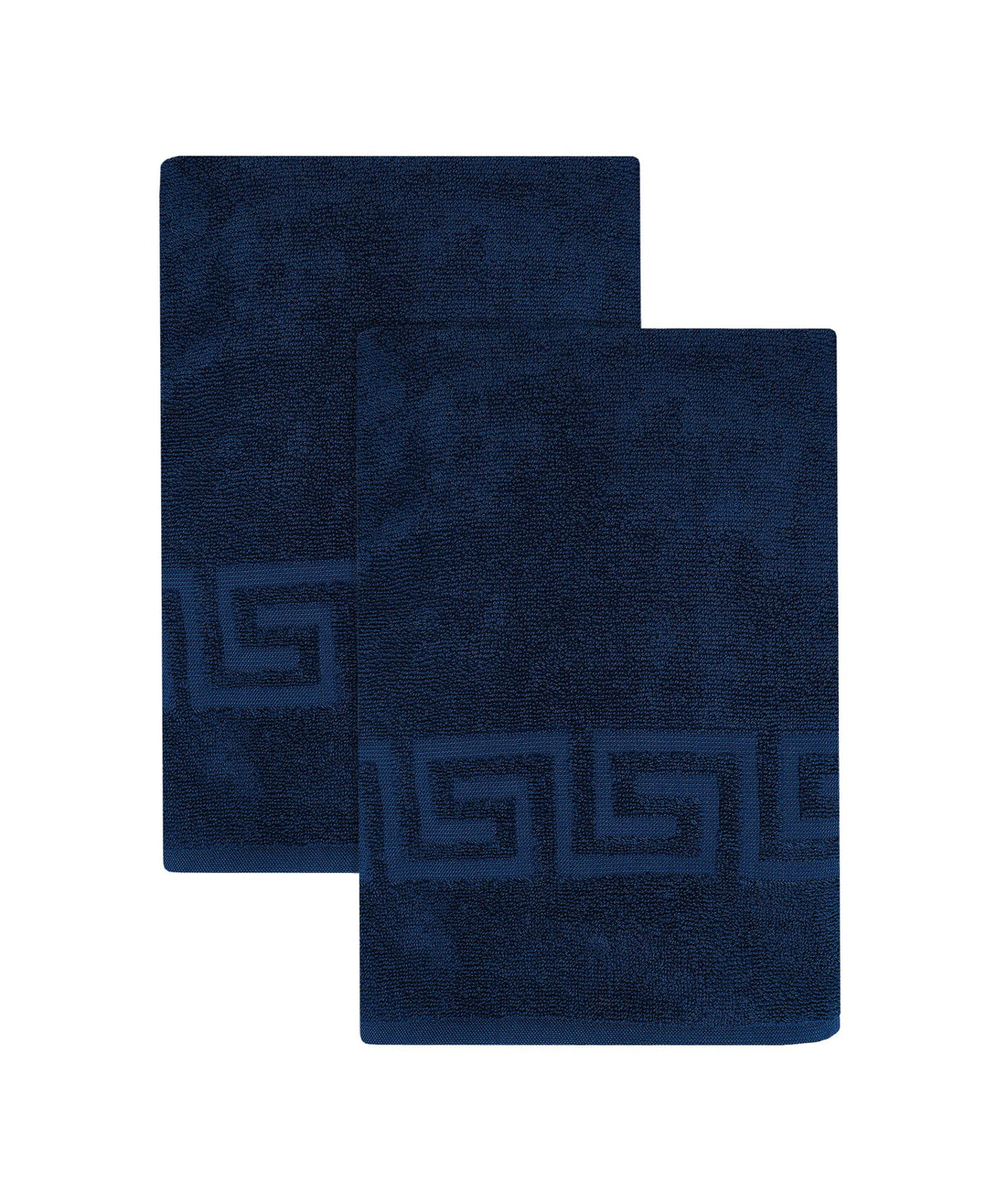 Set of Two Navy Blue Greek Key Turkish Cotton 27" X 54" Bath Towels - HomeRoots - Flyclothing LLC
