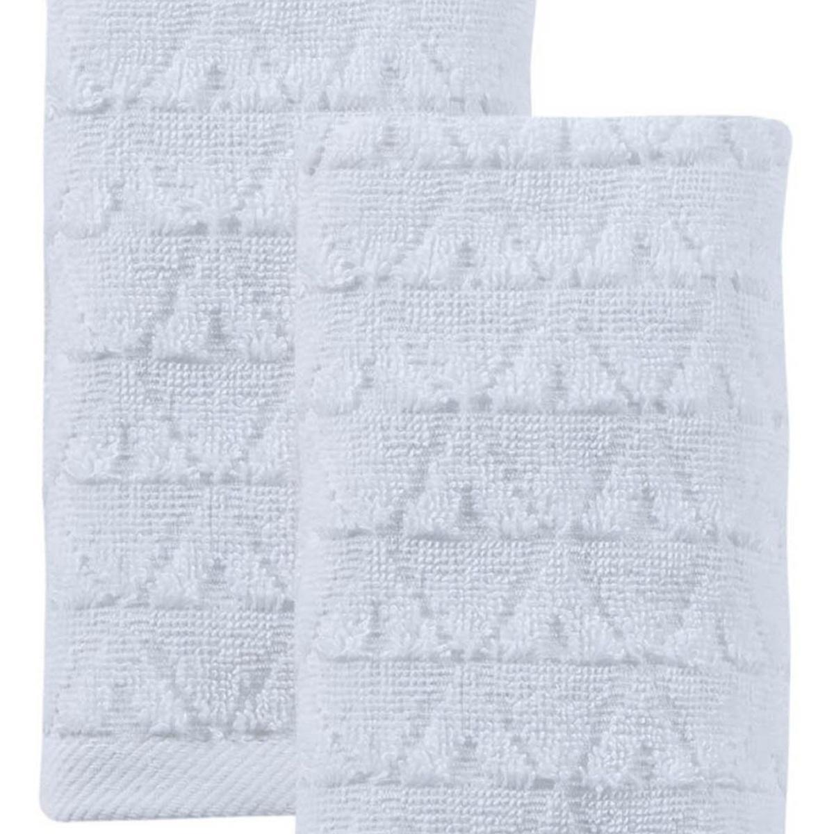 Set of Two White Geometric Turkish Cotton 27" X 54" Hand Towels - HomeRoots - Flyclothing LLC