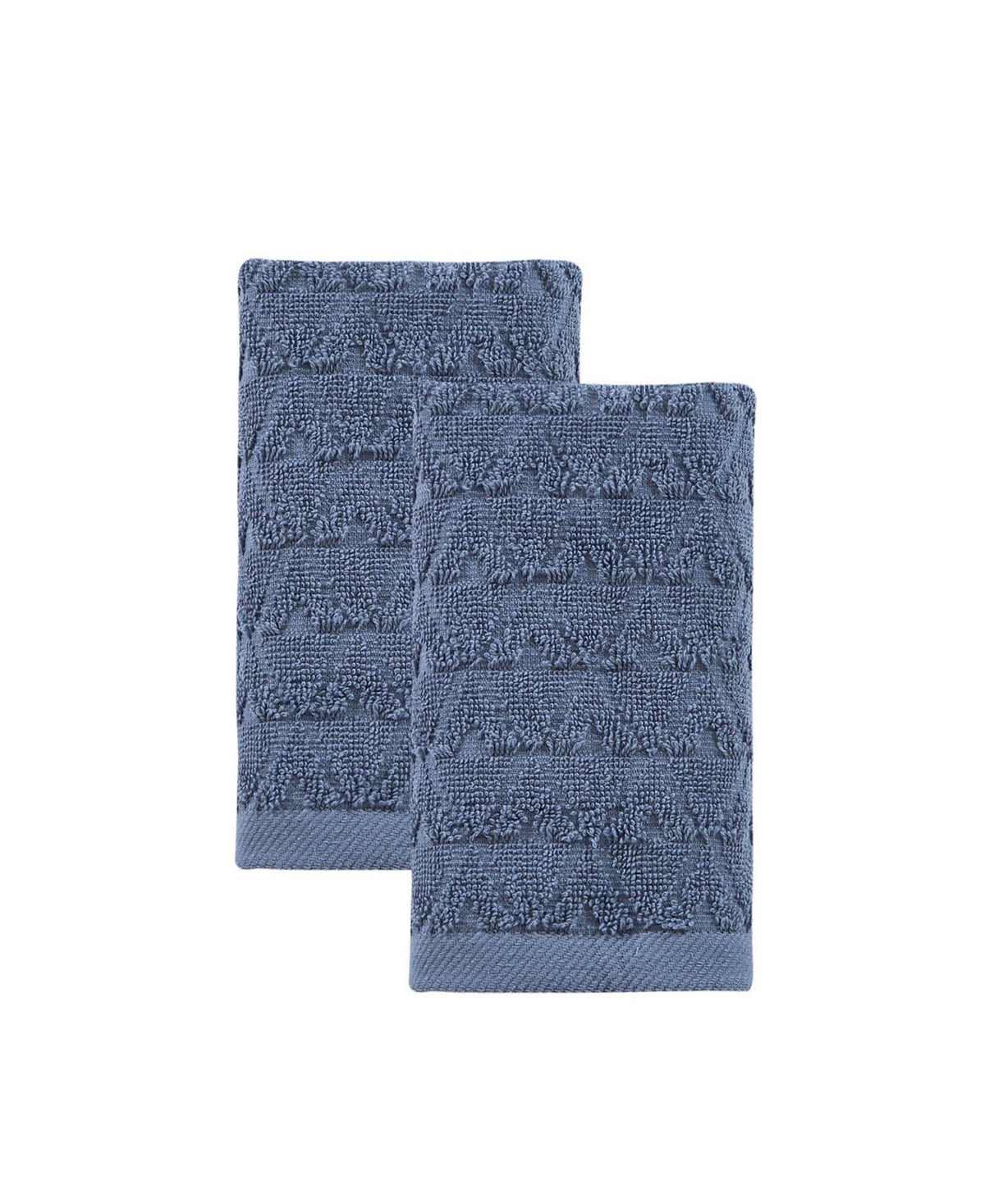 Set of Two Navy Blue Geometric Turkish Cotton 16" X 30" Hand Towels - HomeRoots - Flyclothing LLC