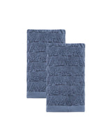 Set of Two Navy Blue Geometric Turkish Cotton 16" X 30" Hand Towels - HomeRoots - Flyclothing LLC