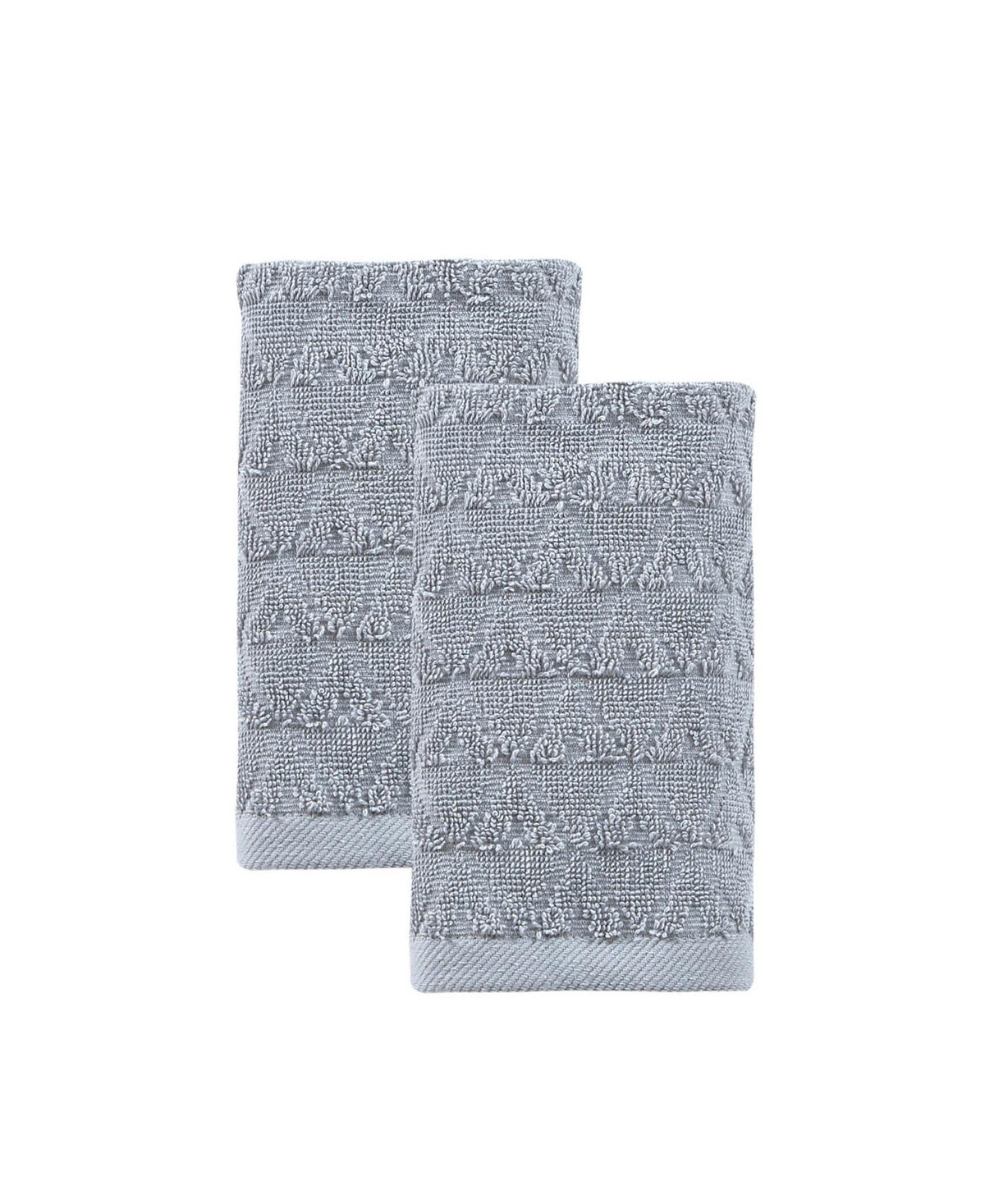 Set of Two Light Gray Geometric Turkish Cotton 16" X 30" Hand Towels - HomeRoots - Flyclothing LLC