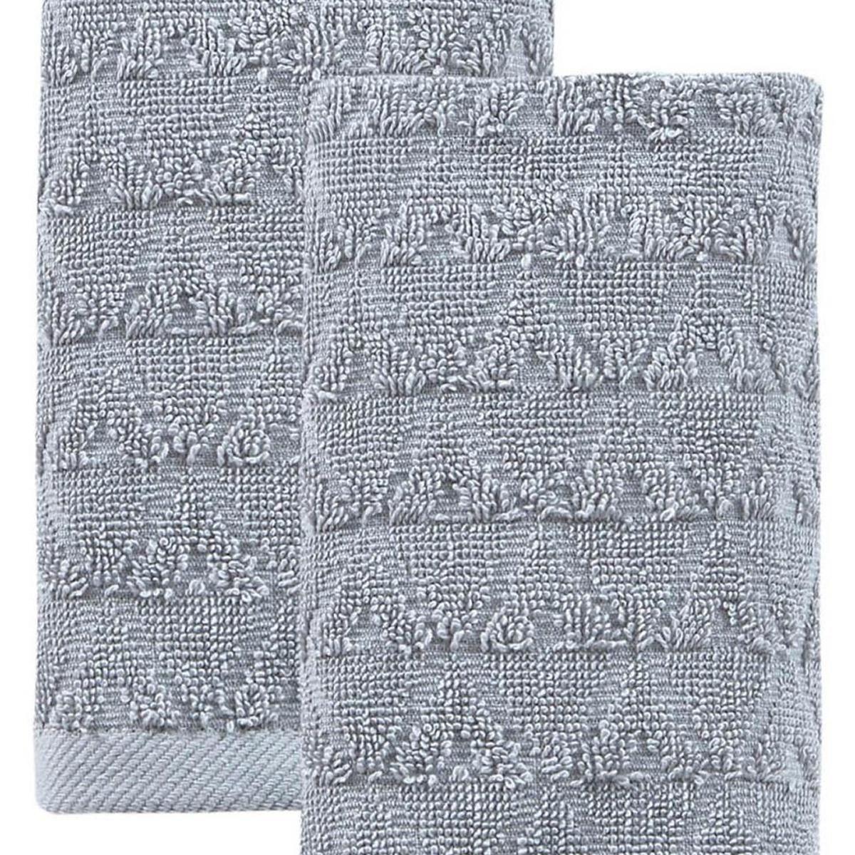 Set of Two Light Gray Geometric Turkish Cotton 16" X 30" Hand Towels - HomeRoots - Flyclothing LLC
