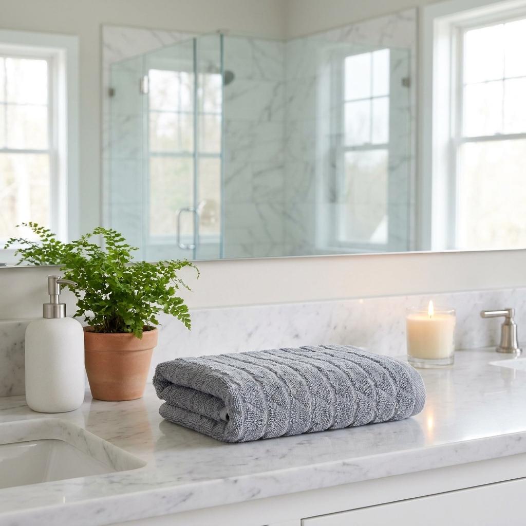 Set of Two Light Gray Geometric Turkish Cotton 16" X 30" Hand Towels - HomeRoots - Flyclothing LLC