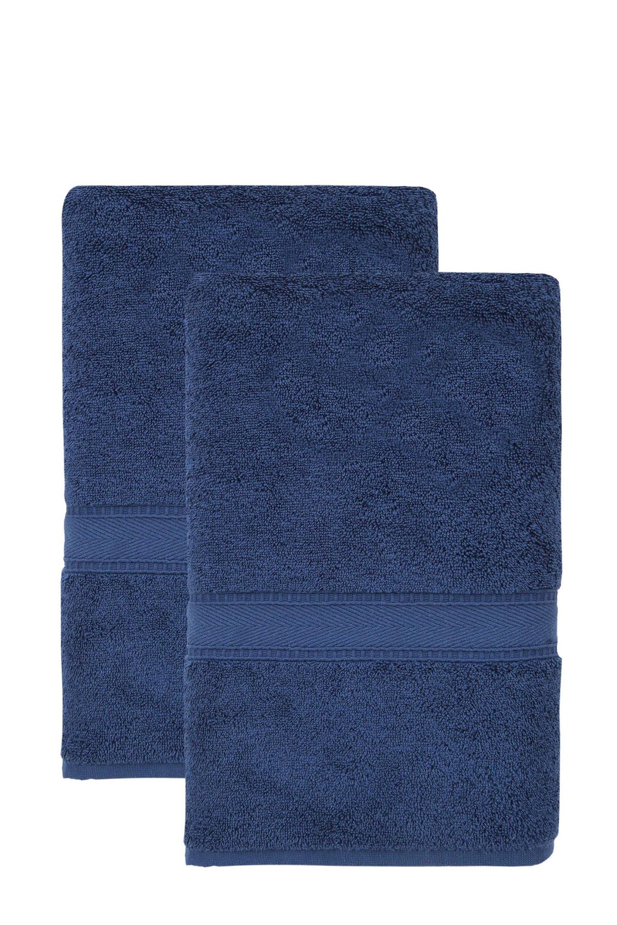 Set of Two Navy Blue Turkish Cotton 40" X 60" Bath Sheet - HomeRoots - Flyclothing LLC