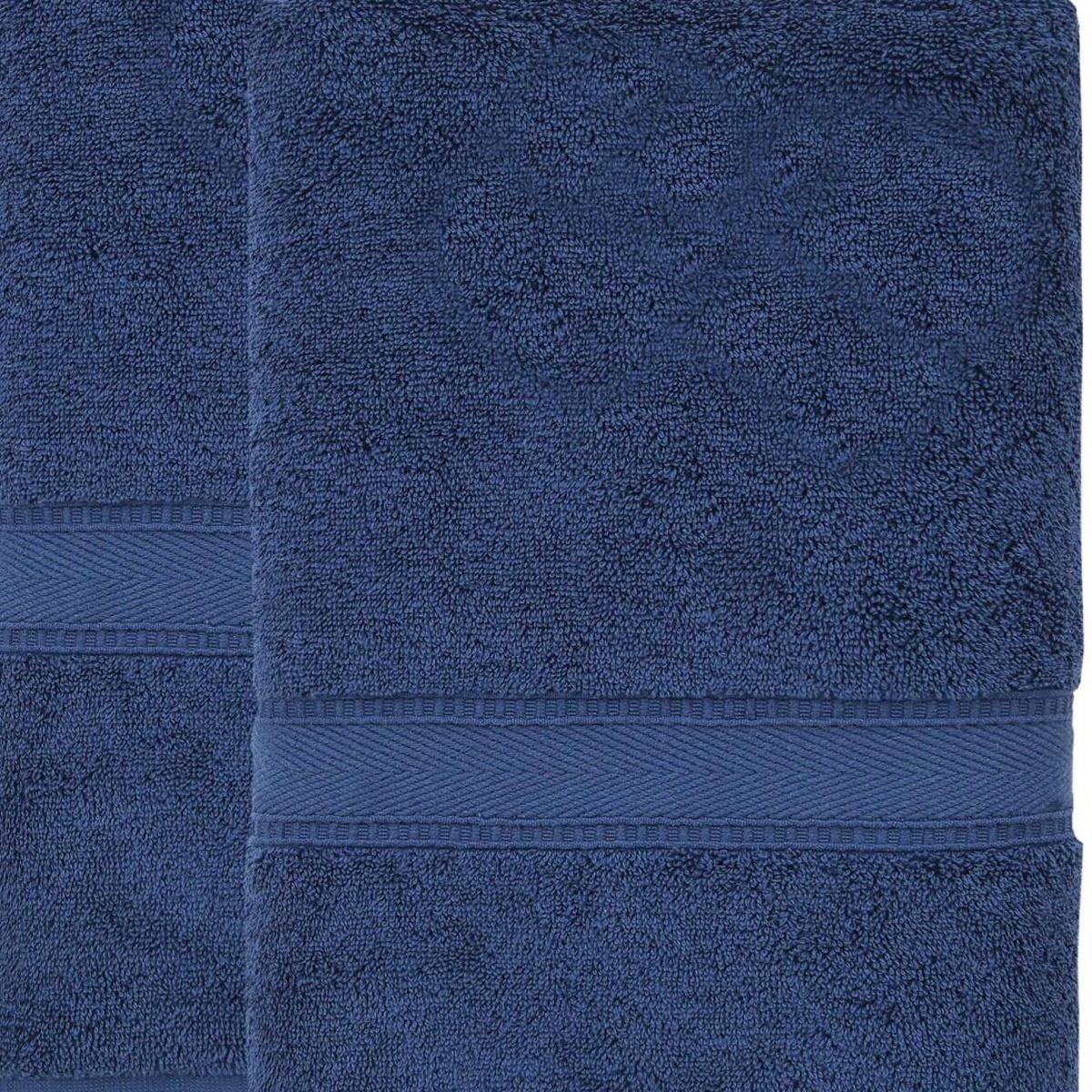 Set of Two Navy Blue Turkish Cotton 40" X 60" Bath Sheet - HomeRoots - Flyclothing LLC