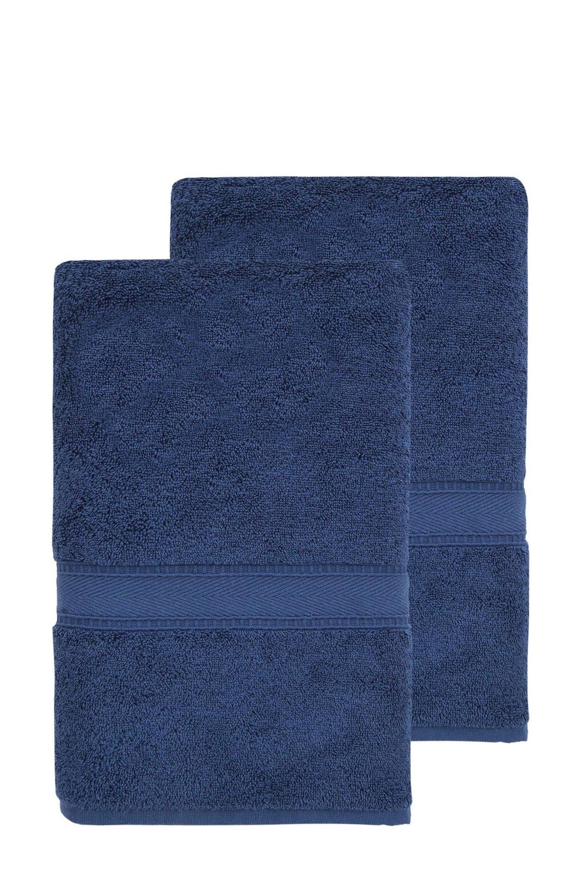 Set of Two Navy Blue Turkish Cotton 40" X 60" Bath Sheet - HomeRoots - Flyclothing LLC